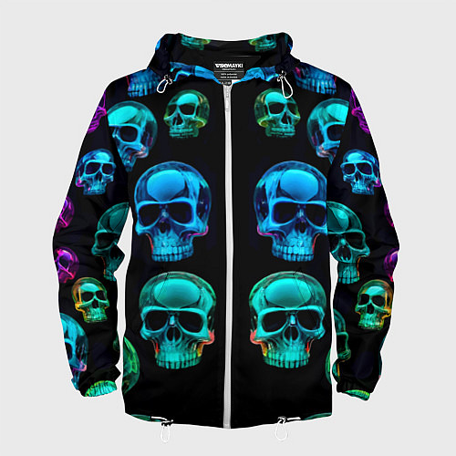 Мужская ветровка Neon skulls - ai art pattern / 3D-Белый – фото 1