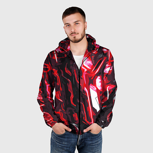 Мужская ветровка Красно-чёрная киберпанк абстракция / 3D-Черный – фото 3