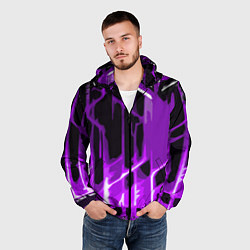 Ветровка с капюшоном мужская Abstract purple stripes on a black background, цвет: 3D-черный — фото 2