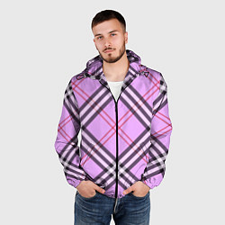 Ветровка с капюшоном мужская Стильная клетка - крупно, цвет: 3D-черный — фото 2