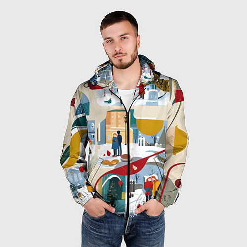 Мужская ветровка Русская зима зарисовки / 3D-Черный – фото 3