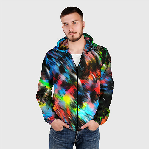 Мужская ветровка Цветные краски абстракция / 3D-Черный – фото 3