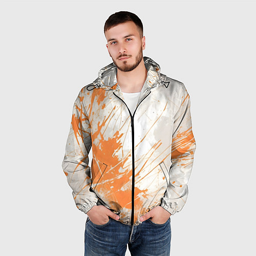 Мужская ветровка Оранжевая краска на белом / 3D-Черный – фото 3