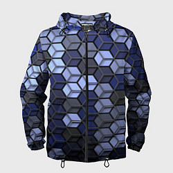 Ветровка с капюшоном мужская Серо синие соты, цвет: 3D-черный