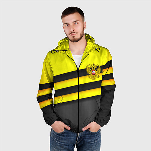 Мужская ветровка Герб РФ геометрия линии / 3D-Черный – фото 3