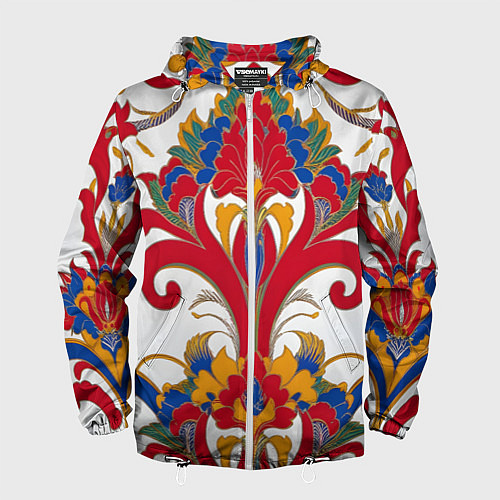 Мужская ветровка Яркий алый узор / 3D-Белый – фото 1