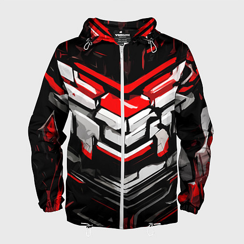 Мужская ветровка Красно-белая агрессивная абстракция на чёрном фоне / 3D-Белый – фото 1