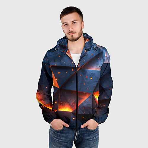 Мужская ветровка Геометрический рендер с эффектом свечения / 3D-Черный – фото 3