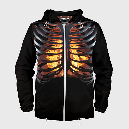 Мужская ветровка Огонь в груди скелета - костюм на хэллоуин / 3D-Белый – фото 1