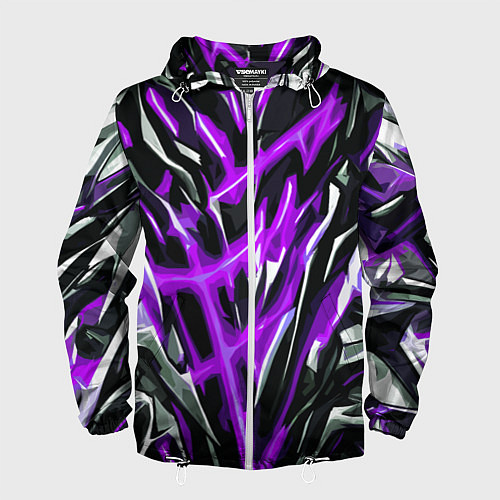 Мужская ветровка Фиолетовая энергетическая абстракция / 3D-Белый – фото 1