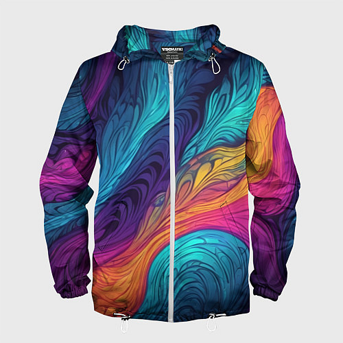 Мужская ветровка Перья эбру абстракция / 3D-Белый – фото 1