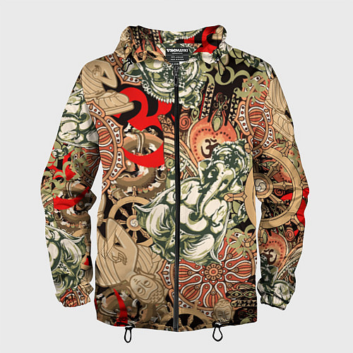 Мужская ветровка Будда и Ганеша на фоне сансары и мандалы / 3D-Черный – фото 1