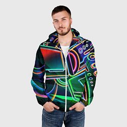 Ветровка с капюшоном мужская Неоновая психоделика геймер, цвет: 3D-белый — фото 2