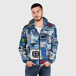 Ветровка с капюшоном мужская Геймерские знаки на пэчворк, цвет: 3D-черный — фото 2