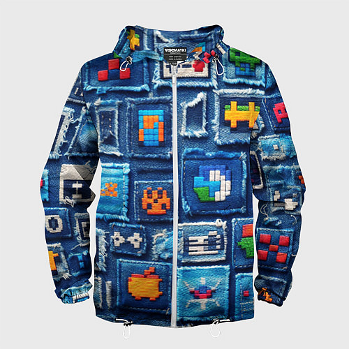 Мужская ветровка Пиксельные символы на пэчворк / 3D-Белый – фото 1