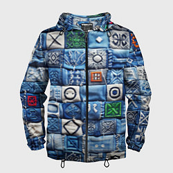 Ветровка с капюшоном мужская Геймерский пиксельный пэчворк, цвет: 3D-черный