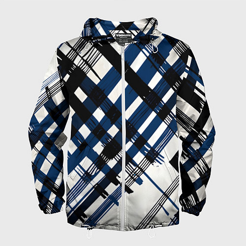 Мужская ветровка Косая клетка бело-синяя / 3D-Белый – фото 1