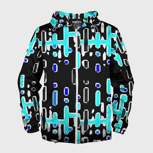 Мужская ветровка Синие линии и точки на чёрном фоне / 3D-Белый – фото 1