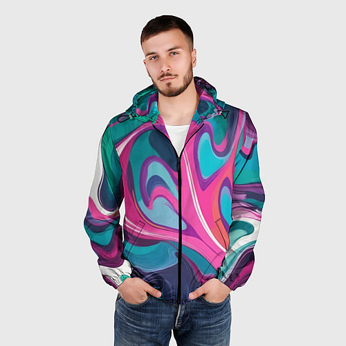 Мужская ветровка Эбру краска / 3D-Черный – фото 3