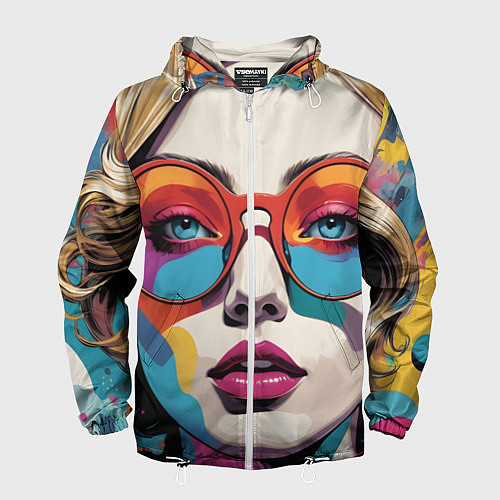 Мужская ветровка Девушка в солнечных очках поп-арт / 3D-Белый – фото 1