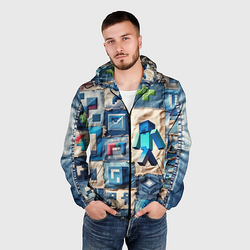 Мужская ветровка Minecraft шагает на пэчворк / 3D-Черный – фото 3