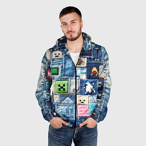 Мужская ветровка Minecraft на пэчворк джинсах / 3D-Черный – фото 3