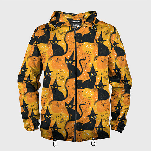 Мужская ветровка Кошки в шляпах - паттерн / 3D-Черный – фото 1