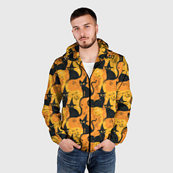 Ветровка с капюшоном мужская Кошки в шляпах - паттерн, цвет: 3D-черный — фото 2