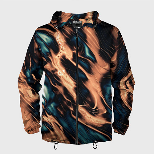 Мужская ветровка Абстракция тёмный бирюзово-медный / 3D-Черный – фото 1