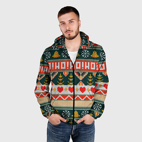 Мужская ветровка Новогодняя вязанная текстура ho-ho / 3D-Черный – фото 3