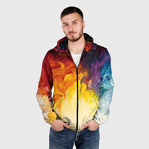 Мужская ветровка Подтеки масляных красок / 3D-Черный – фото 3