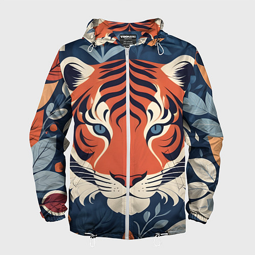 Мужская ветровка Тигр яркие контрасты / 3D-Белый – фото 1