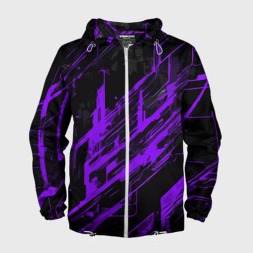 Мужская ветровка Purple stripes on a black background / 3D-Белый – фото 1