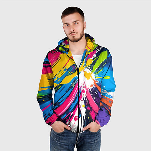 Мужская ветровка Красочная абстракция - экспрессионизм / 3D-Черный – фото 3