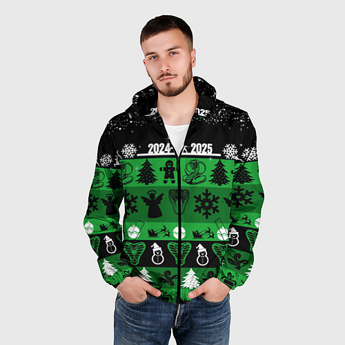 Мужская ветровка Новогодняя с оленями и змеями / 3D-Черный – фото 3