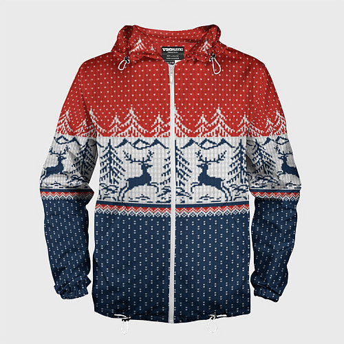 Мужская ветровка Новогодний вязаный узор / 3D-Белый – фото 1