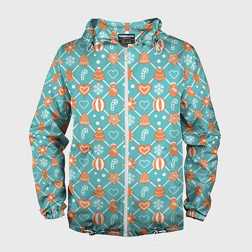 Мужская ветровка Новогодний фон с печеньем / 3D-Белый – фото 1