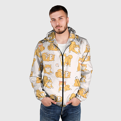 Мужская ветровка Паттерн сиба ину / 3D-Черный – фото 3