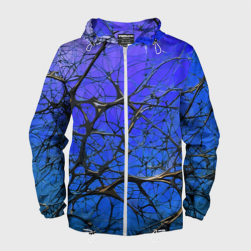 Мужская ветровка Чёрные волокна и синий фон абстракция / 3D-Белый – фото 1