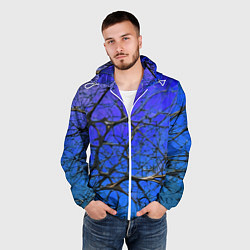 Ветровка с капюшоном мужская Чёрные волокна и синий фон абстракция, цвет: 3D-белый — фото 2