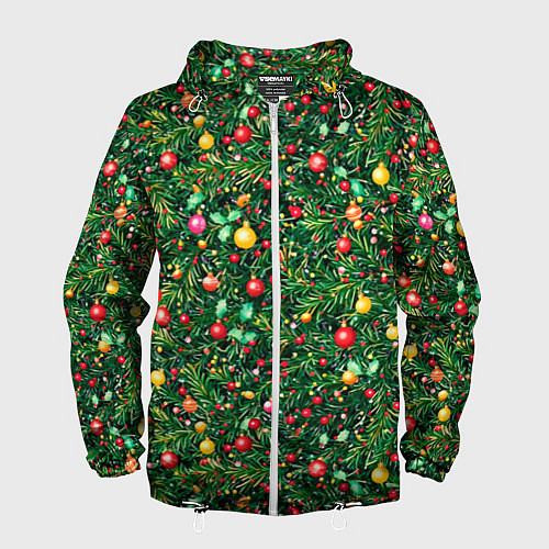 Мужская ветровка Разноцветные шары на ёлке / 3D-Белый – фото 1