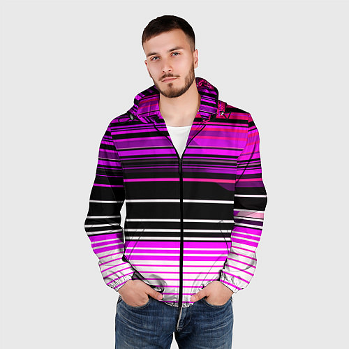 Мужская ветровка Разноцветные вертикальные линии / 3D-Черный – фото 3