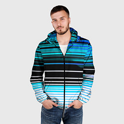 Ветровка с капюшоном мужская Разноцветные вертикальные линии, цвет: 3D-черный — фото 2