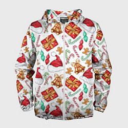 Ветровка с капюшоном мужская Новогодний паттерн 2025, цвет: 3D-белый