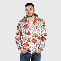 Ветровка с капюшоном мужская Новогодний паттерн 2025, цвет: 3D-белый — фото 2