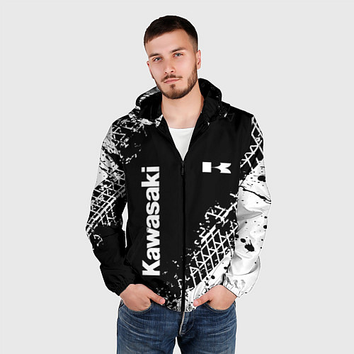 Мужская ветровка Kawasaki - следы от шин / 3D-Черный – фото 3
