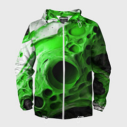 Ветровка с капюшоном мужская Зелёно-белая абстрактная структура, цвет: 3D-белый