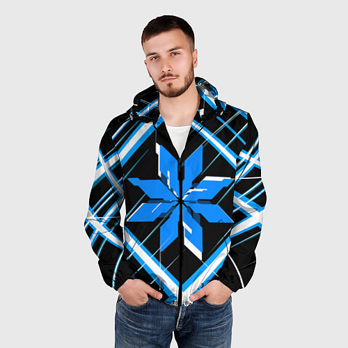 Мужская ветровка Сине-белая звезда и полосы на чёрном фоне / 3D-Черный – фото 3