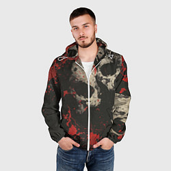 Ветровка с капюшоном мужская Силуэты черепов на гранжевом фоне, цвет: 3D-белый — фото 2