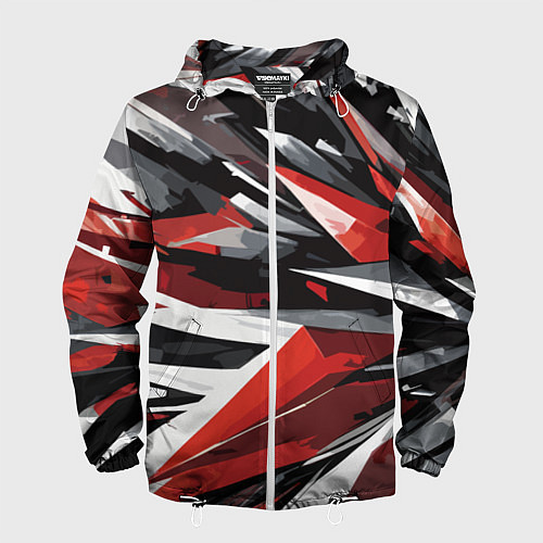 Мужская ветровка Чёрно-красно-белая абстракция / 3D-Белый – фото 1